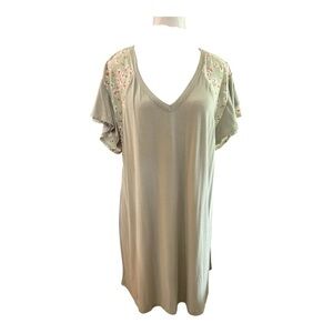 Celeste Sage Green Short Sleeve Tunic Tee – Floral Ruffle Sleeves – Approx XL